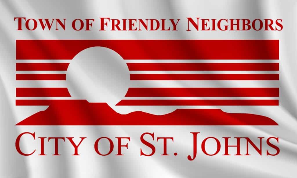 Flag,Of,St.,Johns,,Arizona,,Usa.,Realistic,Waving,Flag,Of
