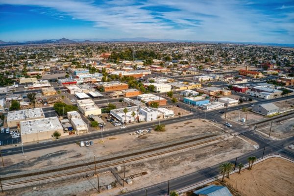Aerial,View,Of,Downtown,In,The,Phoenix,Suburb,Of,Casa
