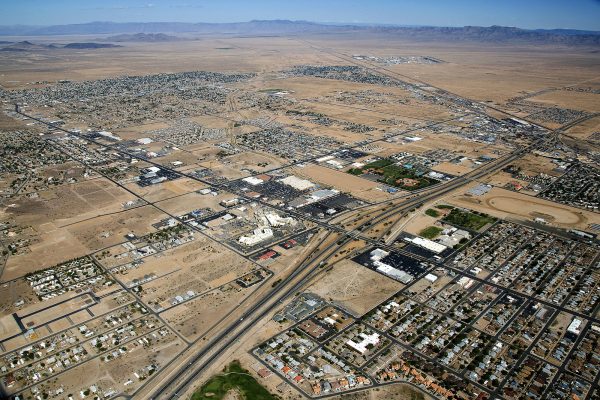 Aerial view of Kingman, Arizona and state route 93